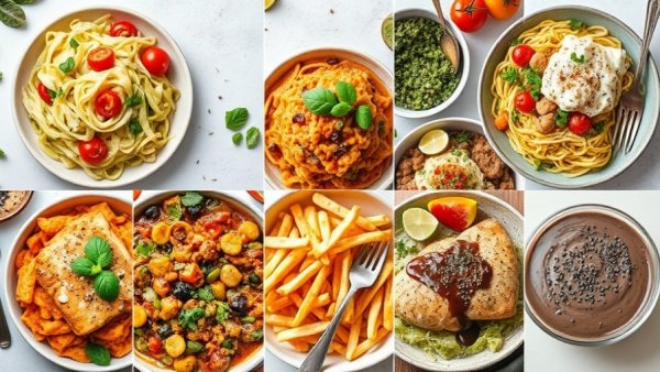 Weekly Meal Plan featuring diverse dishes like cabbage noodles and fish with shopping list.