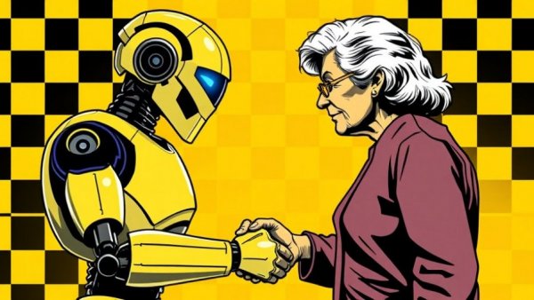 AI Will Never Be Conscious - Robot and elderly person interaction