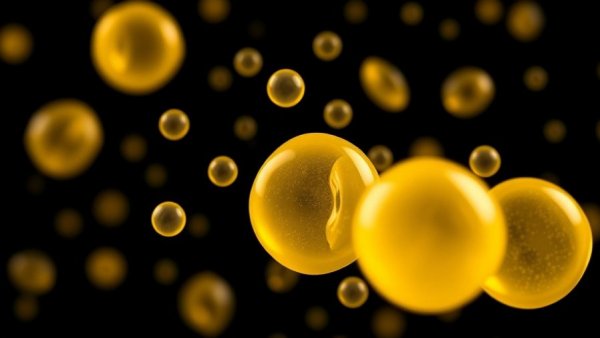 Close-up of yellow fat cells for thermogeneration by white fat obesity treatment.