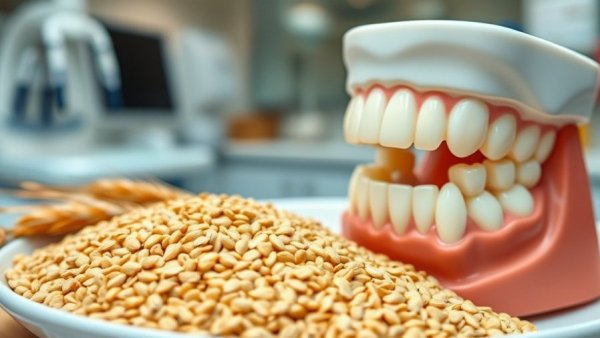 Gluten and gum health illustration with grains and teeth.