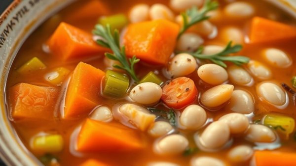Hearty vegetable and bean soup highlighting health benefits of fiber.