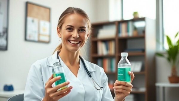 Dentist discussing natural vs. alcohol-based mouth rinses.