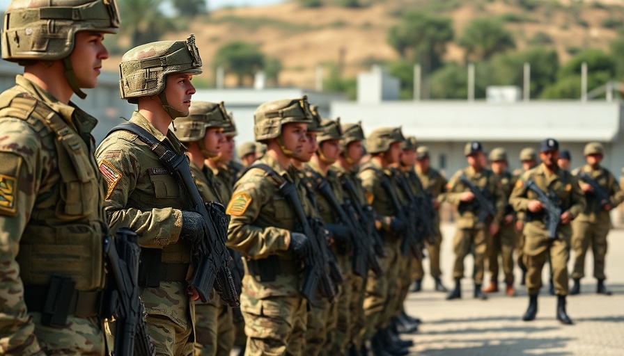 Soldiers in formation at a military base, military AI integration