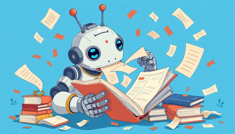 Abstract robot devouring books, AI misuse concept, cartoon style.