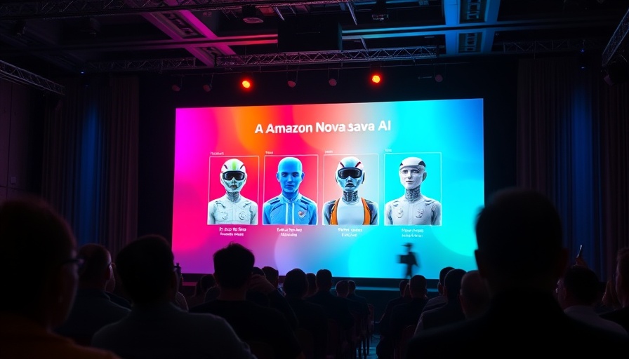 Amazon Nova AI models presentation screen with descriptions in dark room.