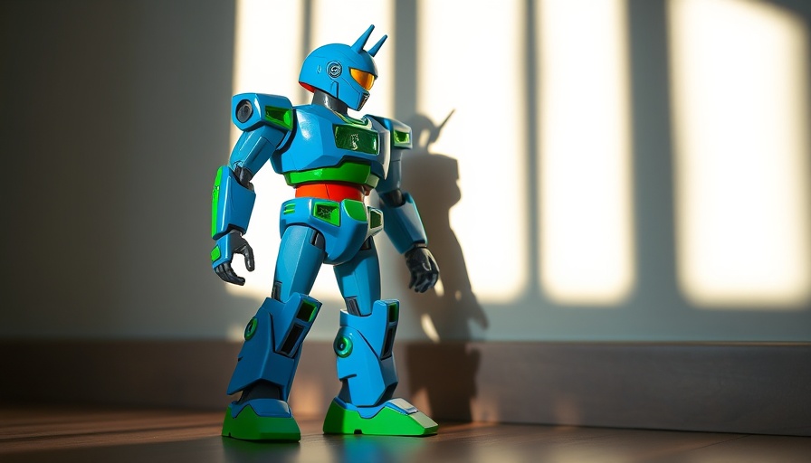 Vibrant robot toy in shadow play with light, Generative AI