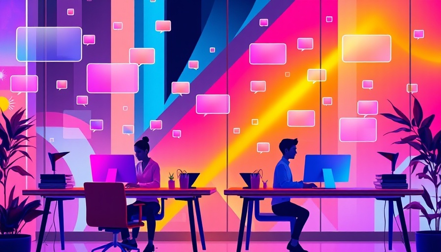 Vibrant digital illustration of a workplace with Slack AI concept.