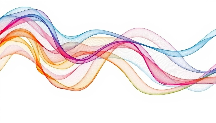 Abstract wavy colorful lines in watercolor style on white background.