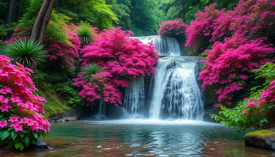 Vibrant waterfall in colorful forest, showcasing natural beauty