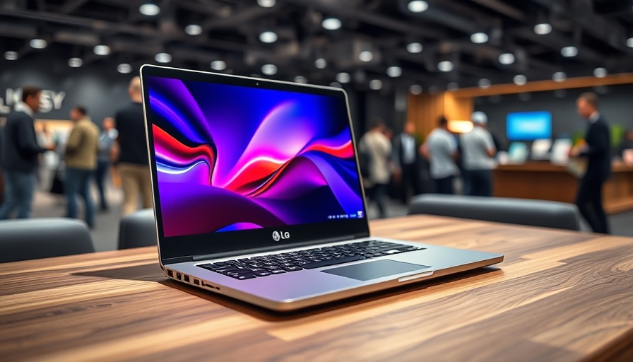 LG Hybrid AI laptop, sleek design on display desk