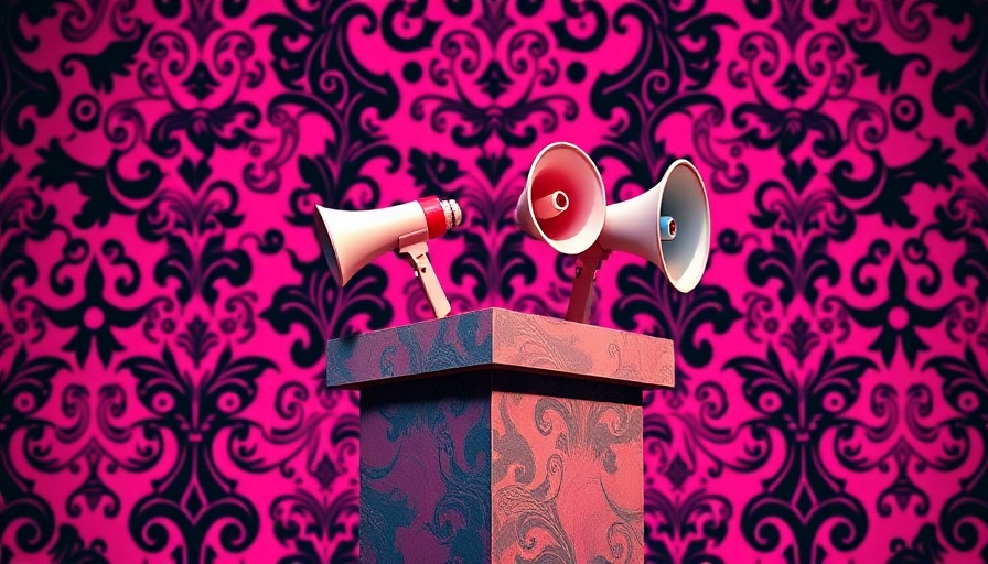 AI Election concept with megaphones and podium in surreal style