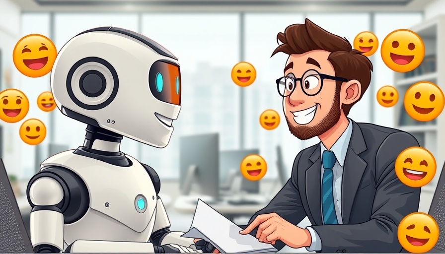 Chatbots interacting with a businessman in an office setting.