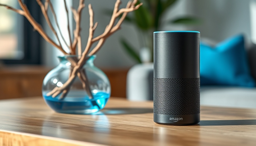 Sleek Alexa Bluetooth speaker on marble table in modern interior.