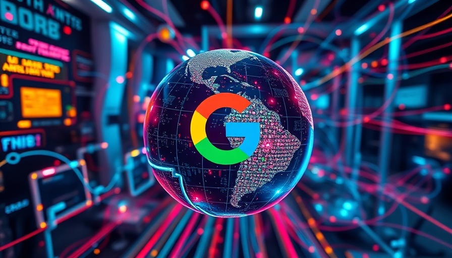 Futuristic globe with Google logo amid data streams, Google AI Overviews