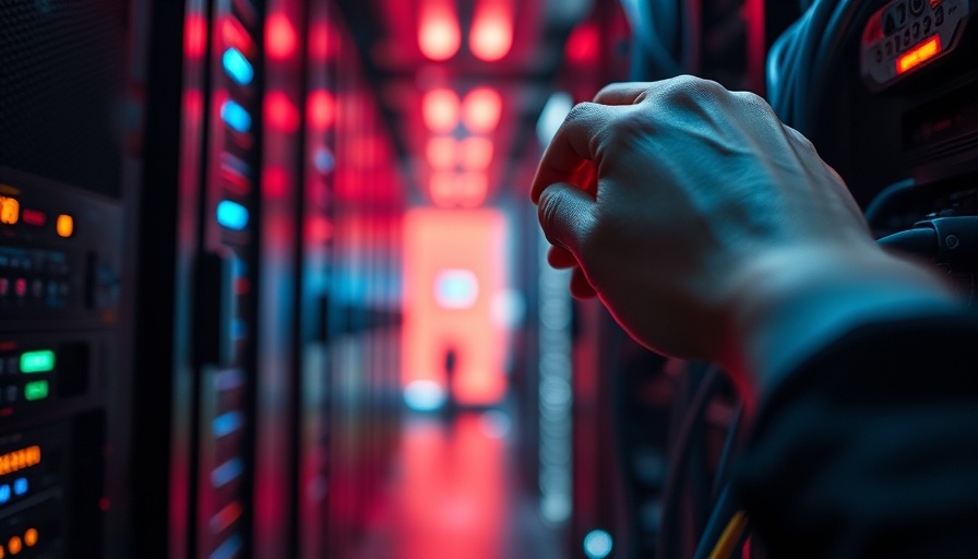 Hand adjusting cables for AI safety in a server room.