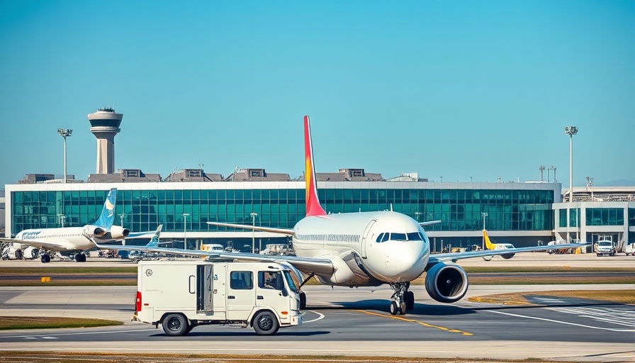 Airplane and operations vehicle at airport for Starlink integration.