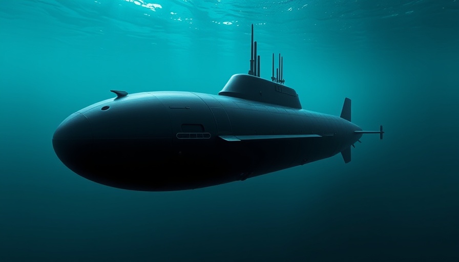 AI submarine stealth cruising underwater in deep ocean