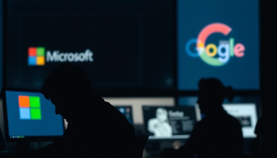 Silhouettes of two people at desks representing search engine competition.