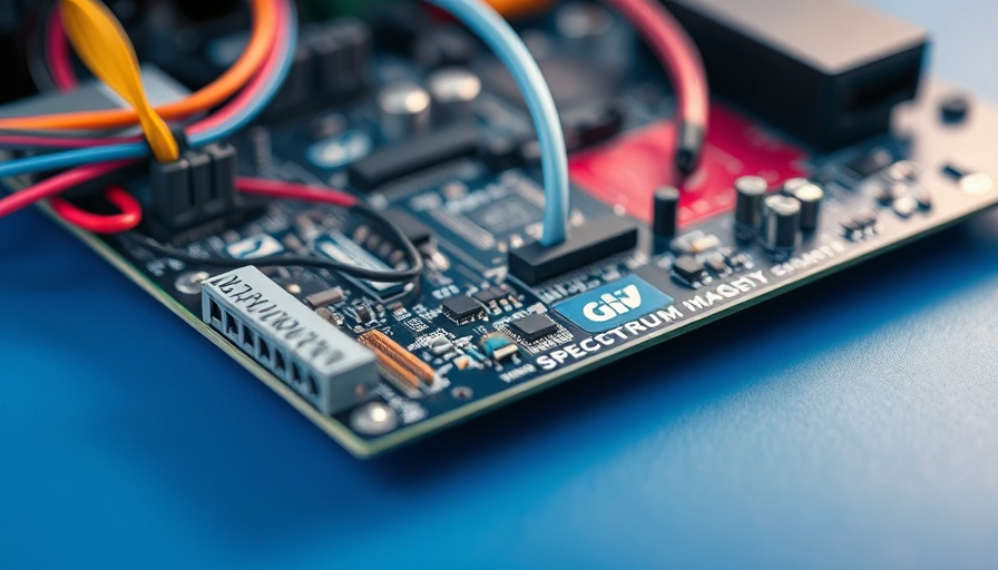 Detailed circuit board for spectrum management close-up.