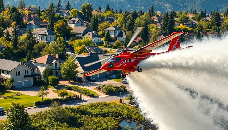 Aerial firefighting plane over homes, drone collision risk