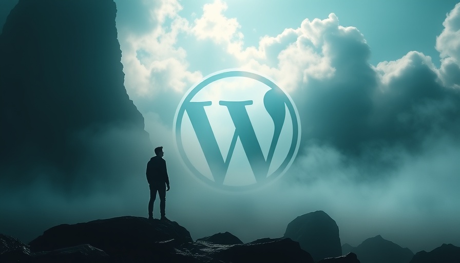 Misty scene with WordPress logo over silhouette, Automattic WordPress.