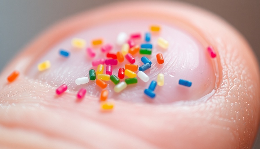 Close-up of microplastic particles on a fingertip illustrating microplastic degradation.