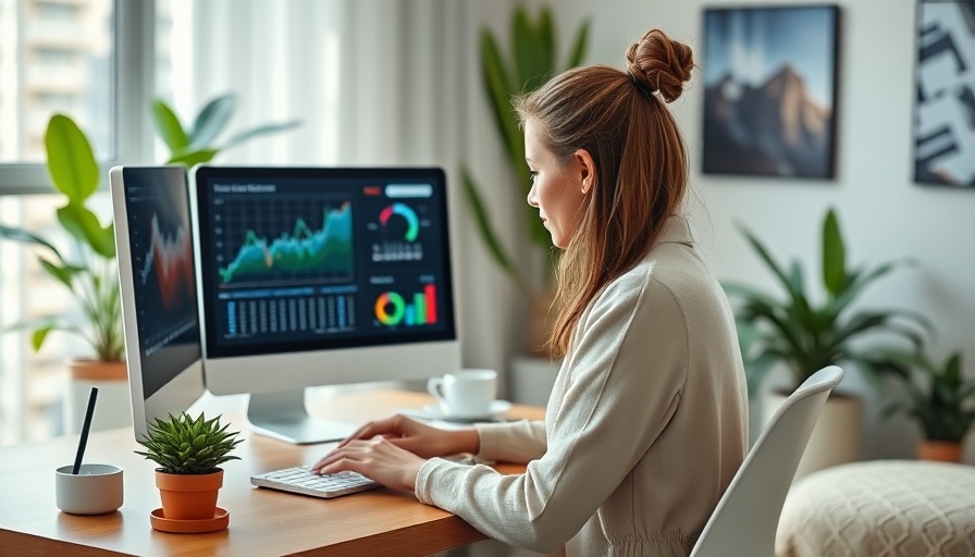 Woman engaged in hybrid work at home office setup.