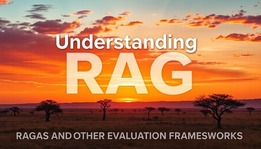 RAG Evaluation Frameworks concept with scenic savanna background.