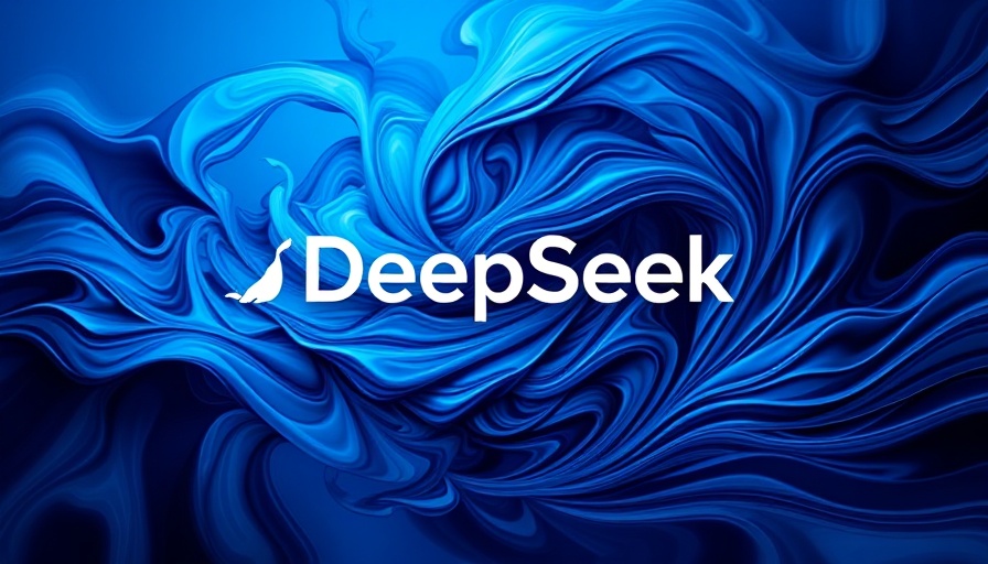 Abstract AI development theme with DeepSeek logo in blue art.