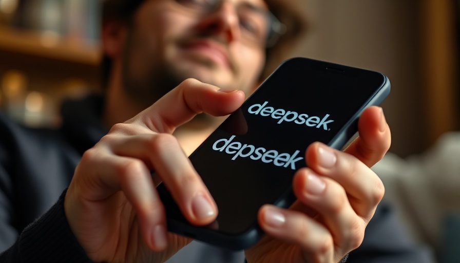 Person holding smartphone with deepseek logo, AI Models.