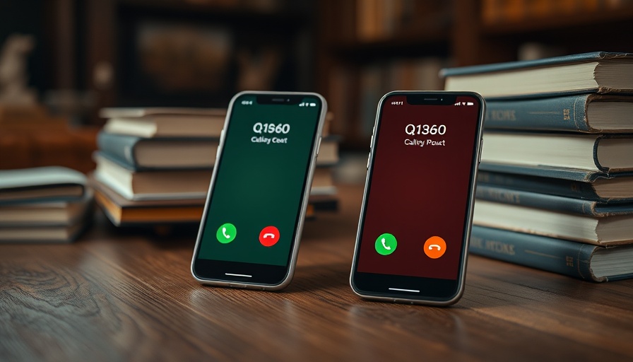 AI technology: Smartphones displaying call screens on a wooden table.