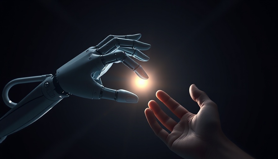 AI in adult content - robotic and human hands reaching with light.