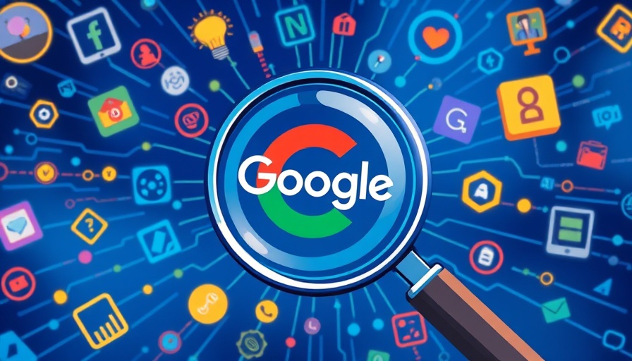 Illustration of Google-themed network with digital icons.