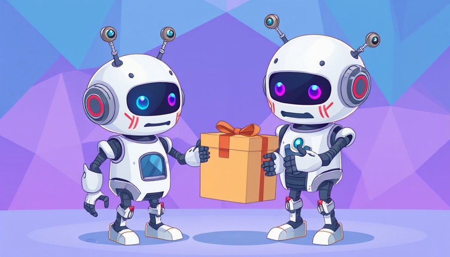 AI adoption illustrated with cartoon robots holding a package.