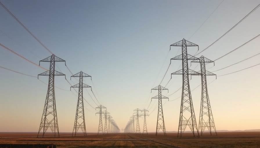 Electrical pylons symbolizing microgrid efficiency in a vast landscape.