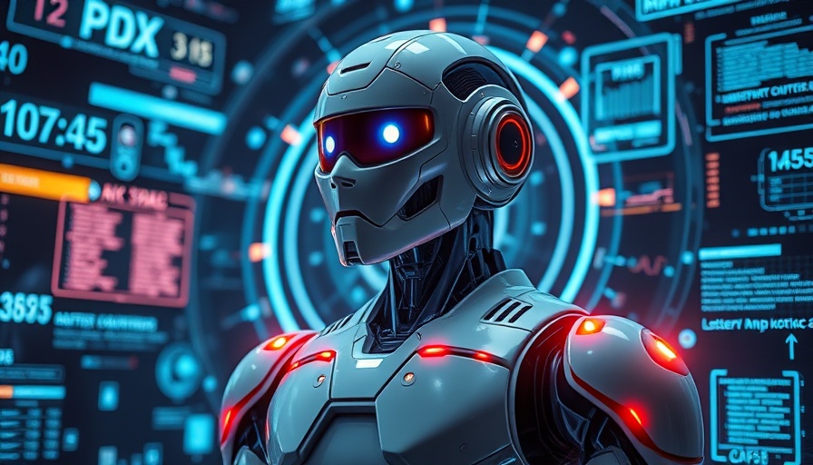 AI-driven insights through a futuristic humanoid robot with digital interface.