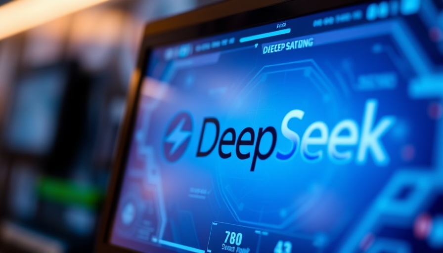 DeepSeek AI Chatbot logo on screen with tech-themed background.