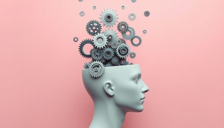 AI software engineer concept: open head with gears on pink background.