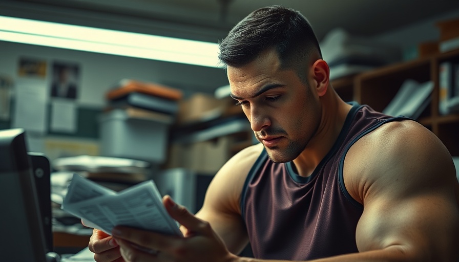 Focused athlete analyzing receipts in an office for fintech investment.