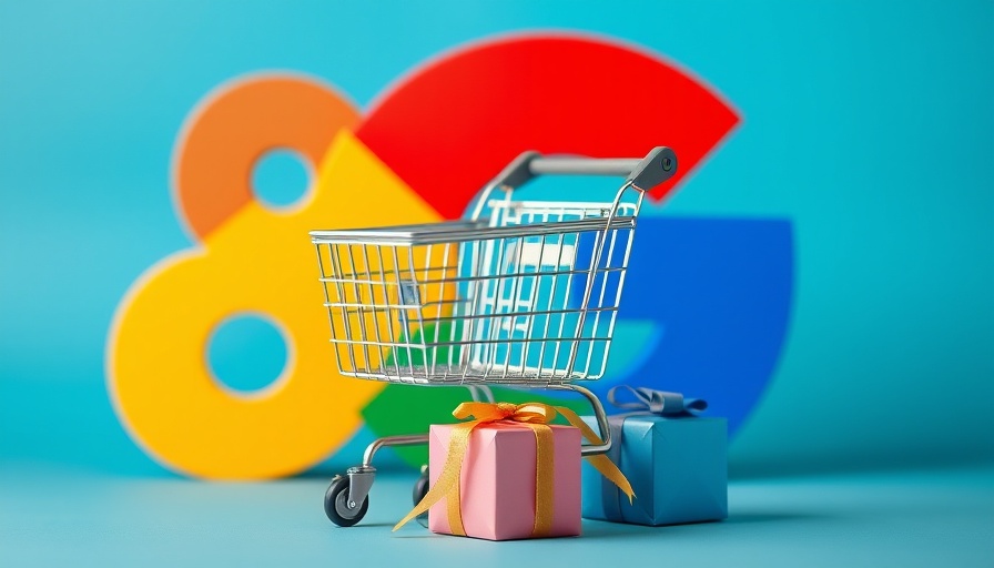 Vibrant Google logo with shopping cart and gifts, symbolizing indexed URLs.