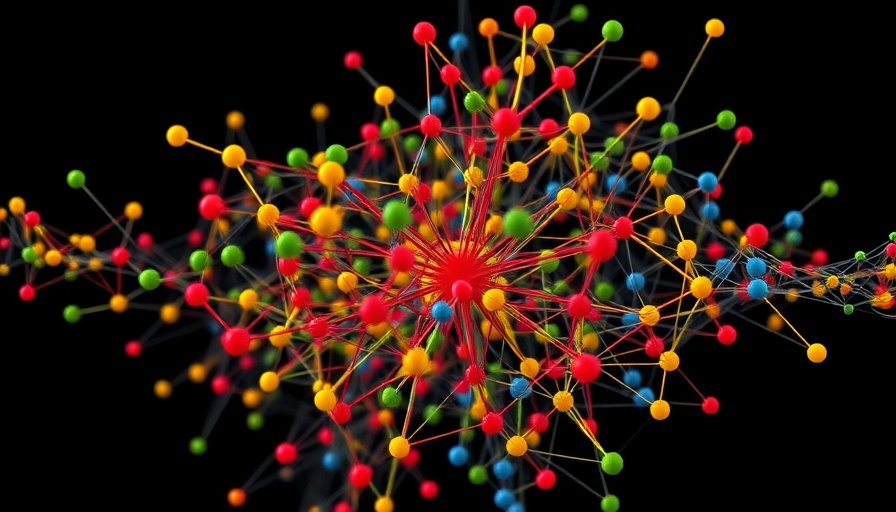 Colorful abstract network resembling a Quipu with nodes.