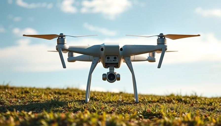 Sleek white drone on grassy terrain poised for flight.