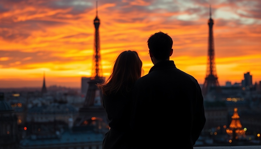 AI in filmmaking: silhouetted couple gazes at Eiffel Tower.