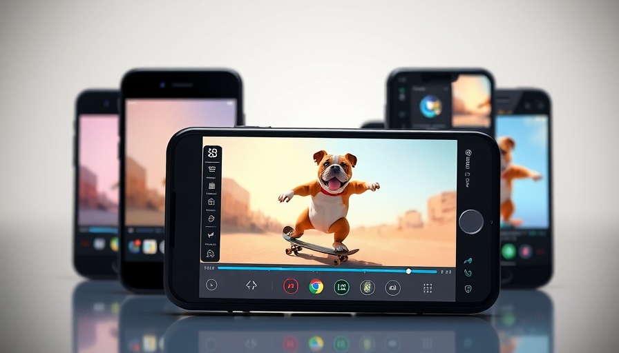 Smartphone AI video creation featuring animated bulldog skateboarding.