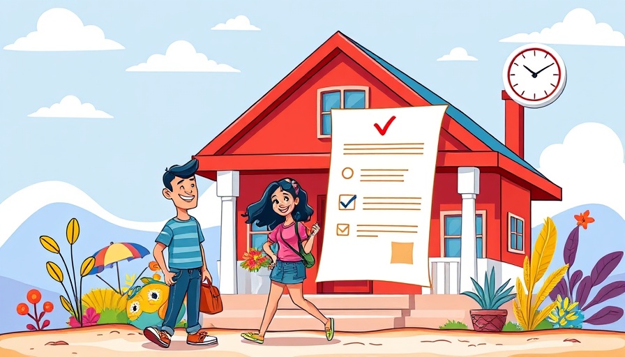 Cartoon of people with contract and house for vacation rental SEO.