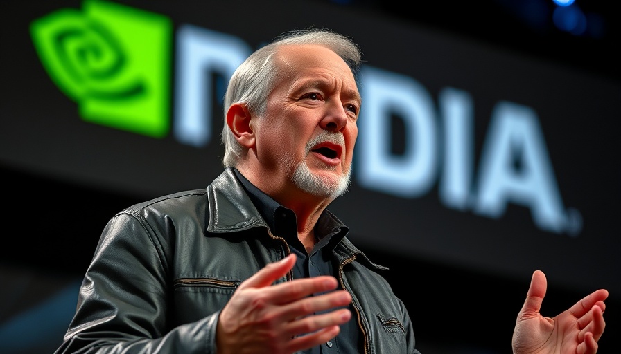 Man speaking on stage with NVIDIA logo