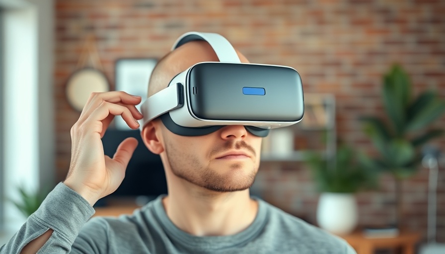 Man using Apple Vision Pro headset in modern room.