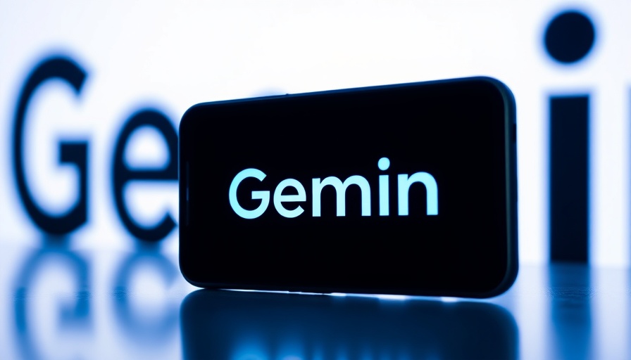 Smartphone displaying Gemini logo with text background.