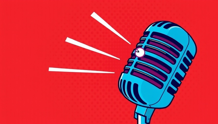 Retro microphone illustration on a red halftone background.