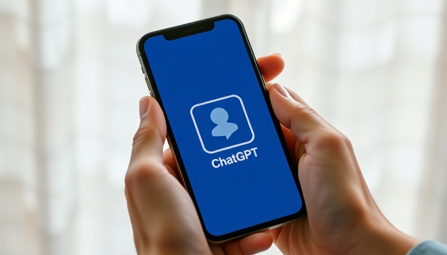 Hands holding smartphone displaying ChatGPT app logo.